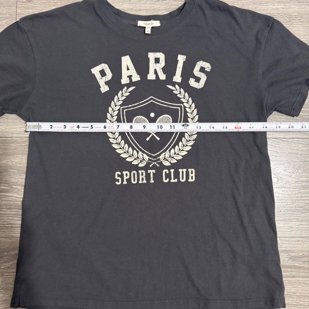 Maurices Womens T-Shirt XS Paris Sport Club Tennis Graphic Charcoal Grey Boxy - Picture 7 of 14